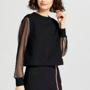 Hunter for Target Black Mesh Sleeve Crop Top Size Medium